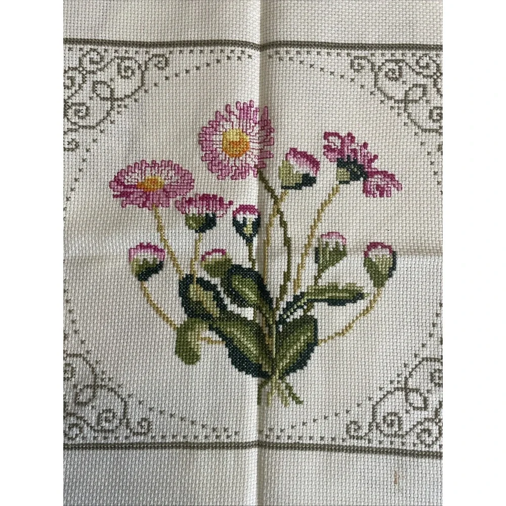 Vintage Handmade Cross Stitch Panels Flowers 23